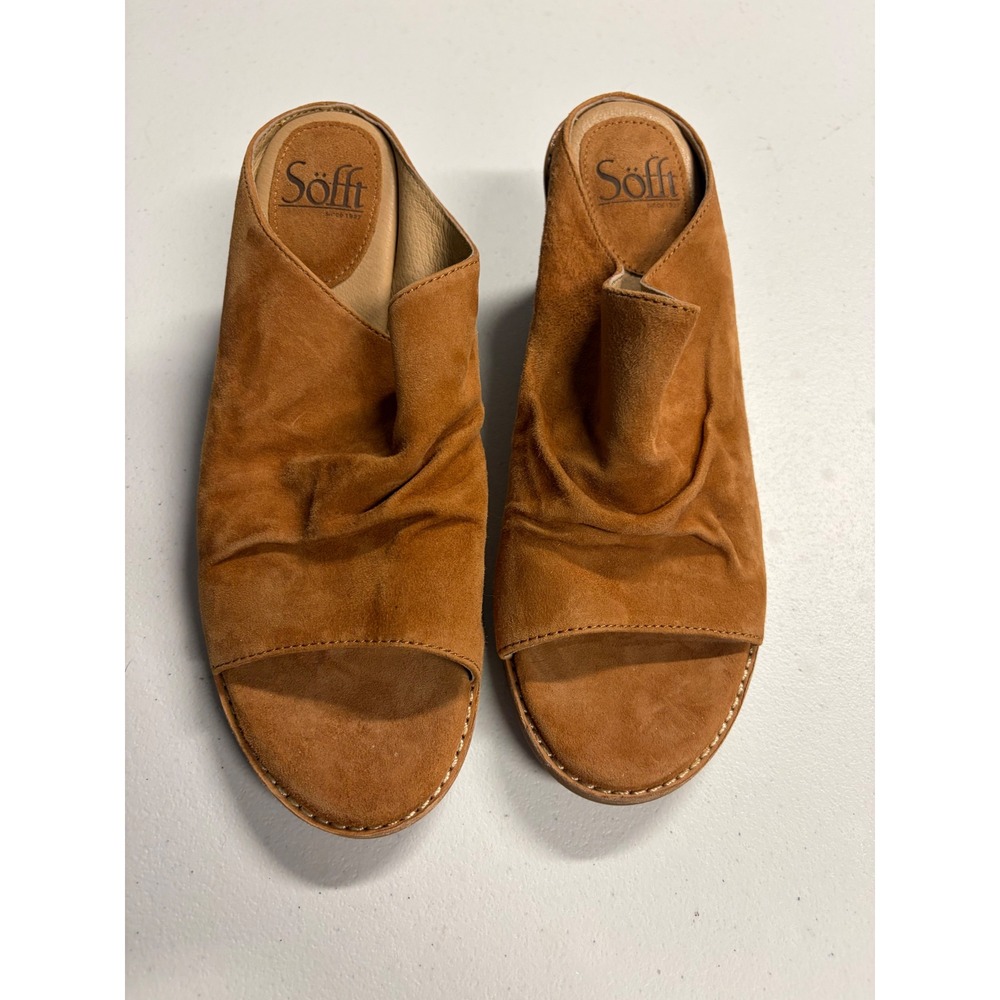 Sofft Womens Brown Suede Peep Toe Wedge Mules Sandals SF0058516 Size 8.5 M